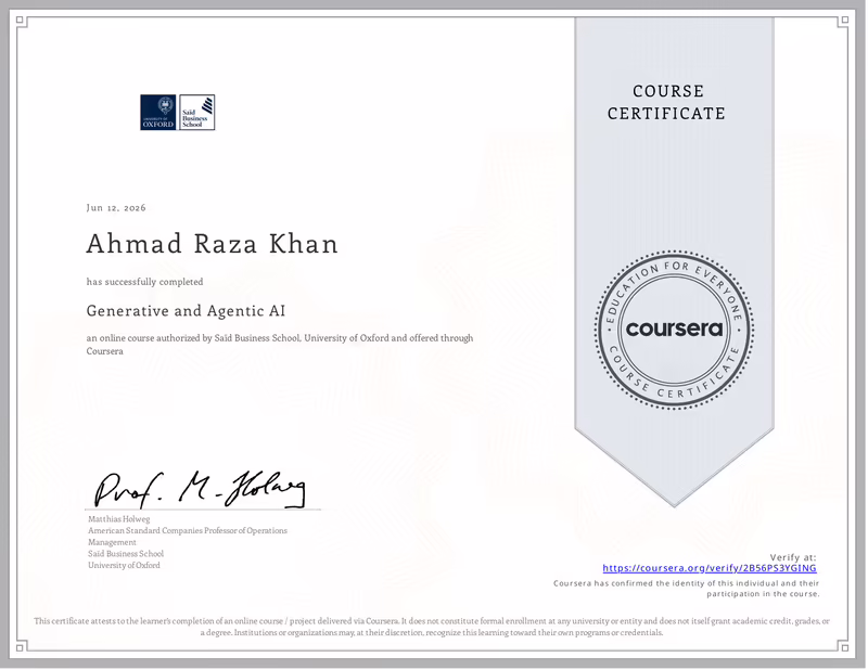 Generative and Agentic AI — Saïd Business School, University of Oxford (Coursera)