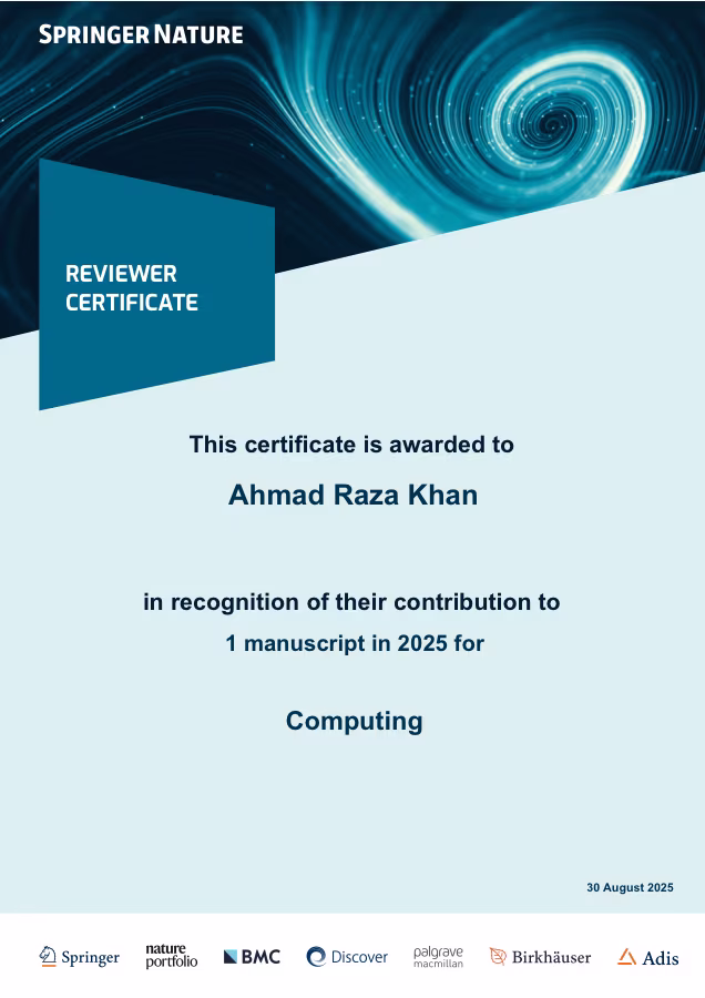Reviewer Certificate 30 August 2025